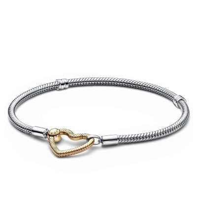 Pandora Moments Heart Closure Snake Chain Bracelet Gold X Silver With Gift Box (7.5Inch)