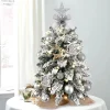 22in Silver Tabletop Christmas Tree Pre-lit  Artificial Small Mini Xmas Tree with Flocked Snow Exquisite Silver Ornaments