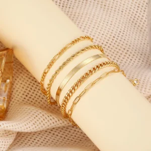 Five women's gold bracelets, stylish and exquisite, adjustable for everyday wear.